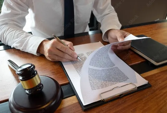 man looking through law contracts